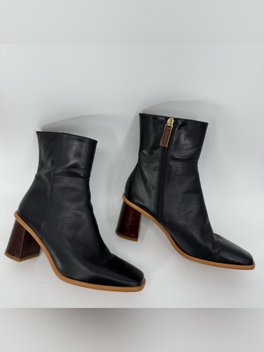ALOHAS Black Leather Block Heel Ankle Boots Size 38